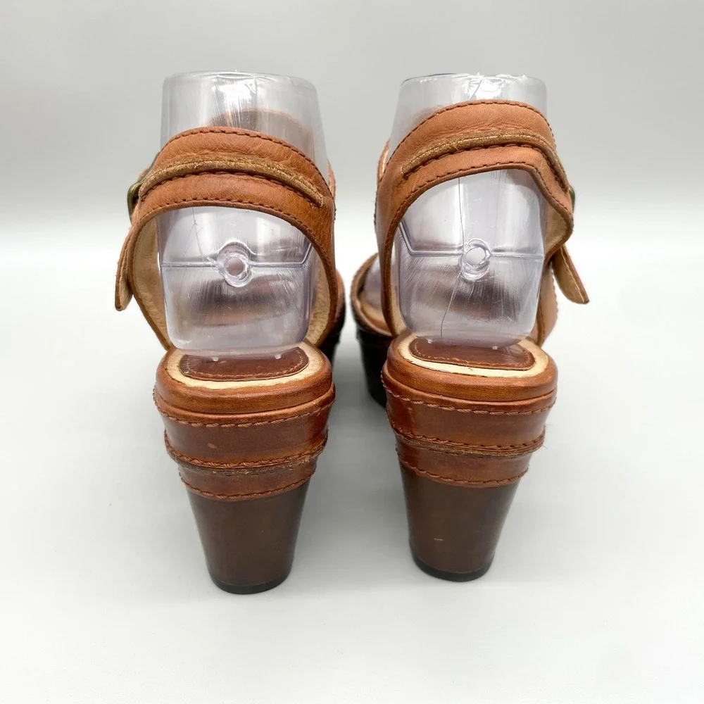 Frye Carlie Seam Brown Leather Wedge Platform Sandals Womens 8M Coastal Cowgirl
